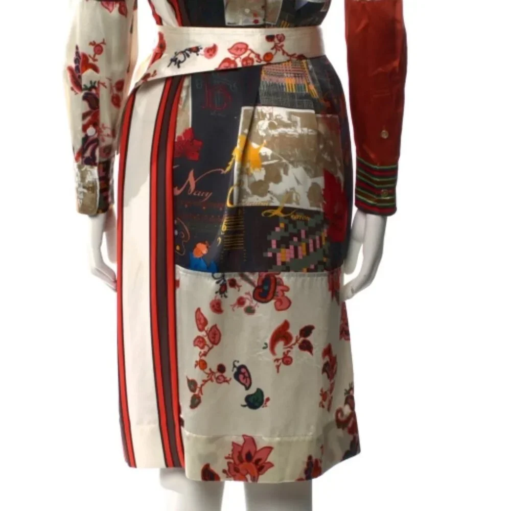 NWOT Tory Burch Printed Patchwork Silk-blend Shirt Midi Dress XS $628